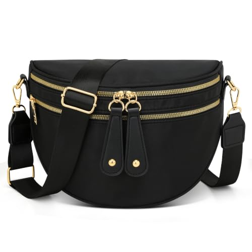 KKXIU Crossbody Sling Bag for Women Trendy Fanny Pack Vegan Leather Chest Bag | Trendy - color: Large-Black