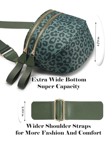Pure Colour Crossbody Bag Bum Bag for Women,Spacious Purse Fanny Packs Belt Bag,Oversized Bum Bag (Bean Green Leopard Print Bum Bag) - color: Bean Green Leopard Print Bum Bag
