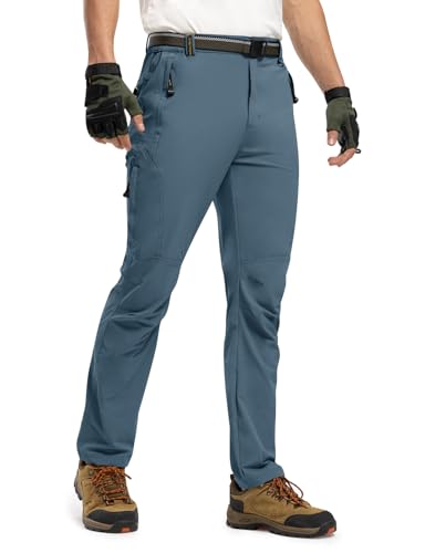 TBMPOY Men's Lightweight Hiking Pants with Belt 5 Zip Pockets Waterproof Quick-Dry Travel Fishing Work Outdoor Pants - color: A4-thin Stone Blue, size: X-Large