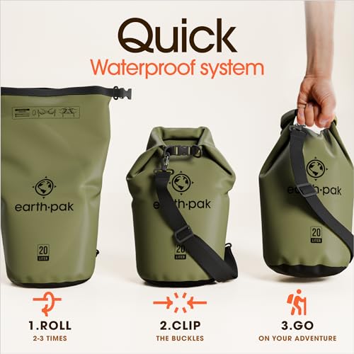 Earth Pak Waterproof Dry Bag - Roll Top Waterproof Backpack Sack Keeps Gear Dry for Kayak with Waterproof Phone Case - color: Forest Green, size: 5L