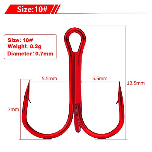 Dyxssm 100pcs/lot Treble Hooks Triple Fishing Hooks for Freshwater and Saltwater - color: Red, size: 10# 100pcs