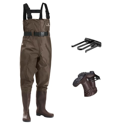 FISHINGSIR Fishing Waders for Men, 2-Ply Nylon/PVC Waterproof Women Chest Wader with Boots, Bootfoot Hunting Waders - color: Brown, size: M09/W11