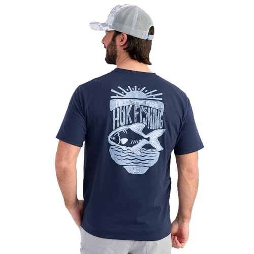 HUK Men's Pocket Tee, Comfortable Performance Fishing Short Sleeve T-Shirt with Chest Pocket - color: Permit Sun - Naval Academy, size: Small