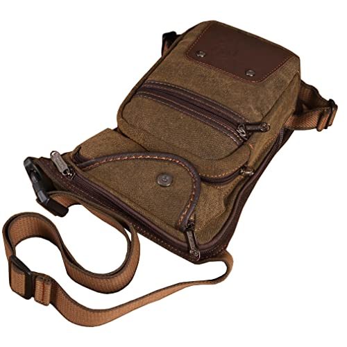 Canvas Drop Leg Bag Hiking Waist Pack for Men Outdoor Travel Sports Tactical Climbing Fishing Cycling Fanny Pouch Packet Casual Camping Sling Daypack, Brown - color: #02Brown