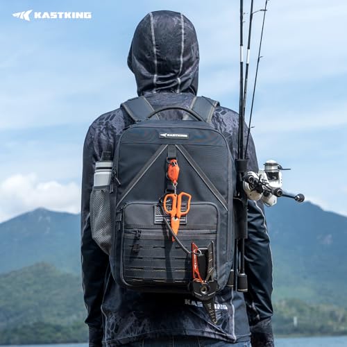 KastKing KarryAll KastMate Fishing Tackle Backpack,Water-Resistant Tackle Bag With 2 Rod Holders,Fishing Gear and Equipment With Large Gear Storage,Dark Gray - color: E: Dark Gray