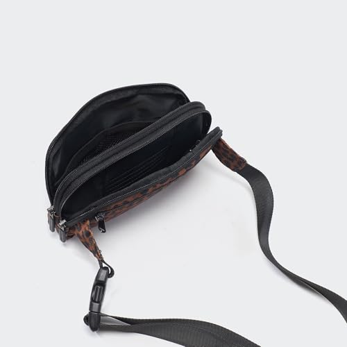 Pander Everywhere Belt Bag for Women, 5 Zipper Pockets Nylon Crossbody Fanny Pack Purse (Midnight Leopard) - color: Midnight Leopard