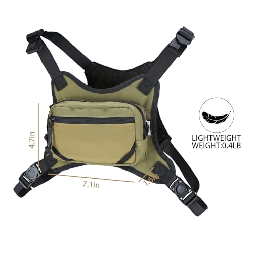 MGFLASHFORCE Chest Bag for Men and Women, Chest Rig Pack Front EDC Pouch Running Vest Phone Holder for Workout, Hiking and Outdoor Sports (Green) - color: Green