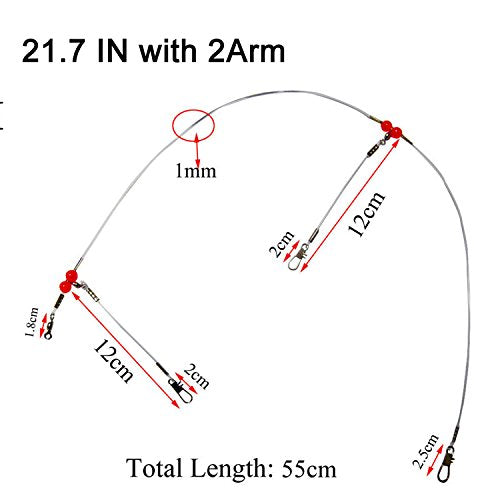 Mono Fishing Leader Rigs with Swivel Snaps Saltwater Surf Fishing Bottom Rigs High Strength Drop Fishing Rig 1 Arm and 2 Arm Nylon Leader Wire Leader Rigging for Lures Bait Hooks - size: 13.8inch with 1 Arm