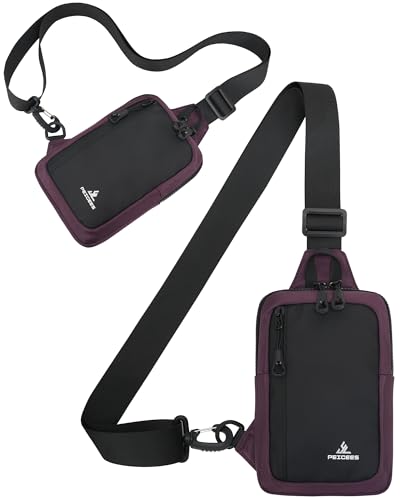 Peicees Small Crossbody Sling Bag Chest Bag Dual Pocket Water Resistant Fanny Pack Running Phone Holder for Men Women Workout Travelling, Purple - color: Purple