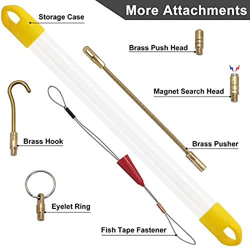 11' Fiberglass Running Electrical Wire Cable Pulling Fish Tape Kit with 5 Different Attachments and Fish Tape Tool in a Carrying Case - size: 11FT-10 Rods