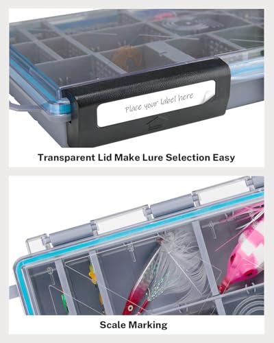 Gonex Fishing Tackle Boxes, 2-Pack Waterproof 3700 Tackle Trays with Adjustable Dividers, Portable Clear Plastic Tackle Organizers with DIY Dividers for Lures, Hooks, Bass Gear, Gray - size: 2pcs 3700 (14.2x9.1x2inch)