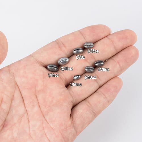 Dr.Fish 100 Pack Oval Split Shot Sinkers, Lead Fishing Weight Clip On Fishing Line Tackle Fly Fishing Freshwater Crappie Trout - size: 1/25oz
