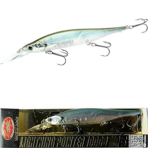 LUCKY CRAFT Lightning Pointer 100DD MG-S Fishing Lures, 4” Suspending Jerkbait Bass Lure, 15ft Depth Hard Bait, Freshwater Trout Lures, Premium Fishing Gear and Freshwater Tackle Box Equipment - color: 283 Silver Cheek Ghost Minnow