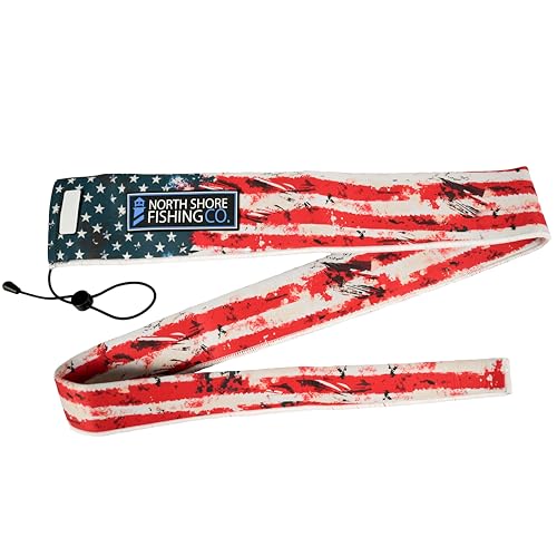 Premium Neoprene Fishing Rod Sleeve – Floating, Puncture Resistant, Labeled Protective Sock for Casting, Spinning, Trolling Fishing Rods - color: Flag, size: 60", style: Casting/Trolling
