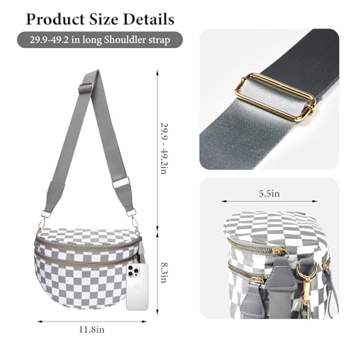 Crossbody Bags for Women, Checkered Bum Bag Crossbody, Spacious Nylon Shoulder Handbag Mom Bag (grey-white checkered) - color: grey-white checkered