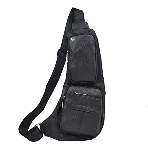 Hebetag Leather Sling Bag Crossbody Backpack for Men Women Travel Outdoor Camping - color: #06black