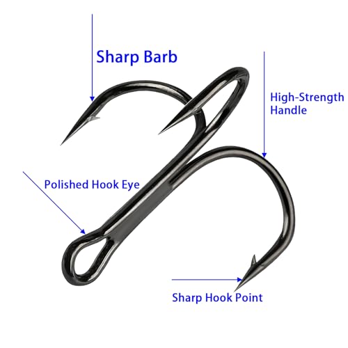 Persei 100pcs Fishing Hook Treble Hooks High Carbon Treble Hooks Super Sharp Solid Size 2 4 6 8 10 12 Triple Barbed Steel Fish Hook - color: Black, size: 12#-100pcs