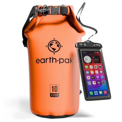 Earth Pak Waterproof Dry Bag - Roll Top Waterproof Backpack Sack Keeps Gear Dry for Kayak with Waterproof Phone Case - color: Orange, size: 10L