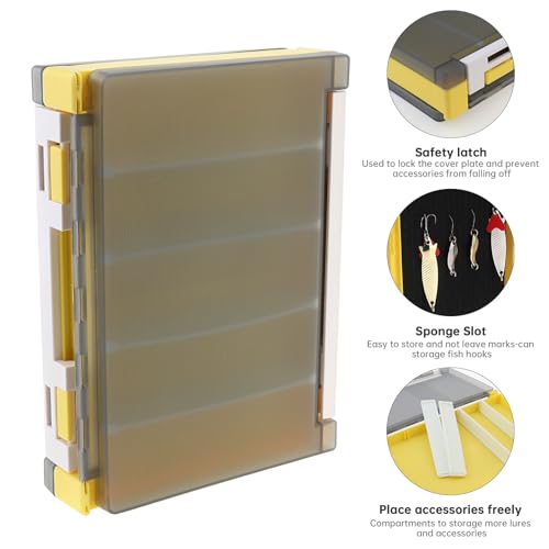 Double Sided Fishing Lure Box Organizer, Fishing Tackle Box Storage Hard Plastic Container Case for Lure Bait Hooks Beads Jewelry Earring - color: Yellow