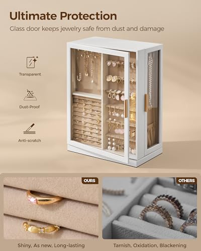 Glimmloop 360° Rotating Jewelry Box with 9 Drawers, Spacious Vertical Jewelry Organizer with Glass Window, Jewelry Storage Case, Dustproof & Moisture-resistant Design, White - color: White, size: 9 Drawers (6.2"D x 11"W x 15.1"H)