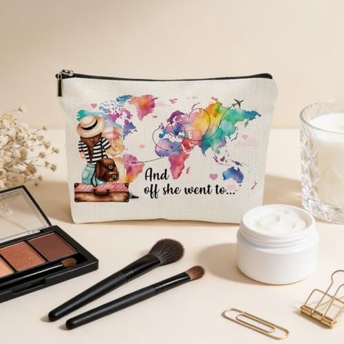 JIUWEIHU Watercolor World Map Makeup Bag, Travel Cosmetic Bags Travel Organizer Bag Makeup Pouch, Sister Birthday Christmas Travel Lover Gift for Mom Friend Colleague - color: Multicolor 0074