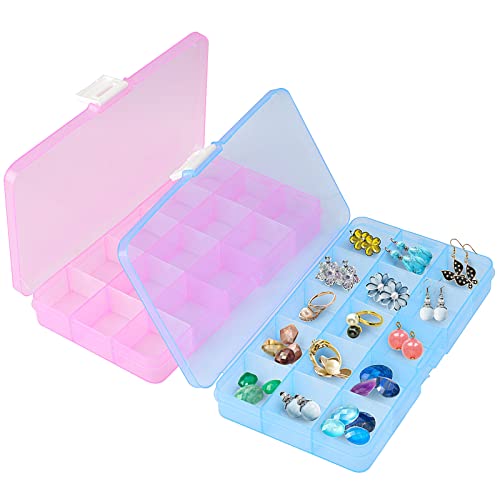 ZOENHOU 32 Pack 15 Grids Plastic Bead Organizer Box, 4 Colors Plastic Storage Containers Small Tackle Box with Adjustable Removable Dividers for Jewelry Bead Earring Fishing Hook Small Accessories