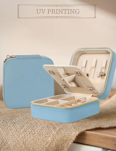MFXIP Plush Velvet Travel Jewelry Case Small Jewelry Box Jewelry Organizer Storage Case Portable Jewelry Travel Case for Girls Womens Earring, Necklace, Rings,Bracelets with Mirror - color: Dark Blue