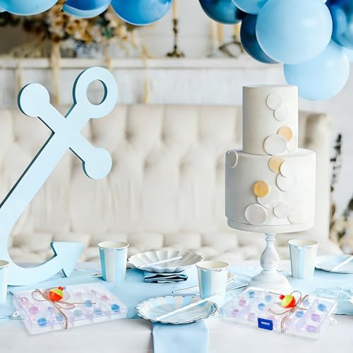 30 Sets Fishing Party Favors Candy Little Tackle Boxes with 30 Fishing Bobber 30 Blank Cards 20M Jute Twine Fishing Party Decorations Gone Fishing Theme Supplies (Removable Partition) - style: 15 Compartments (Removable)