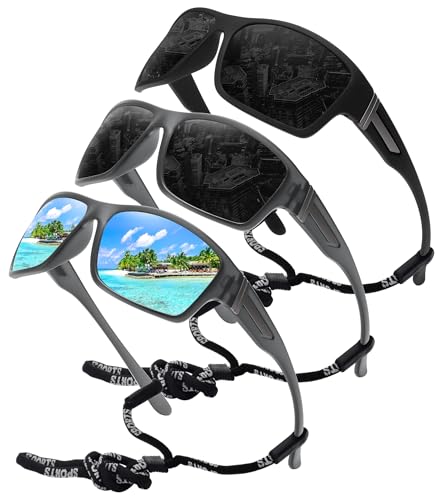 STORYCOAST Polarized Sports Sunglasses for Men Women Unbreakable Frame Cycling Fishing Driving - color: 3pack Black+clear Gray Frame/Gray+clear Gray Frame/Blue