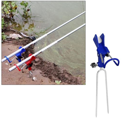 2X Universal Rod Holders Fish Pole Holder Ground Support Stand for Bank Fishing, 360 Degree Adjustable Stainless Steel Catfishing Equiment Bracket for Beach - color: Blue