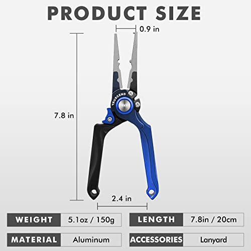 TRUSCEND Easy Use Lockable Fishing Pliers with Tungsten Carbide Cutter, Innovative Ergonomic Handy Handle, Saltwater Corrosion Resistant Teflon Coated Fishing Tool, Light Multi-Function Fishing Gear - color: D2-blue