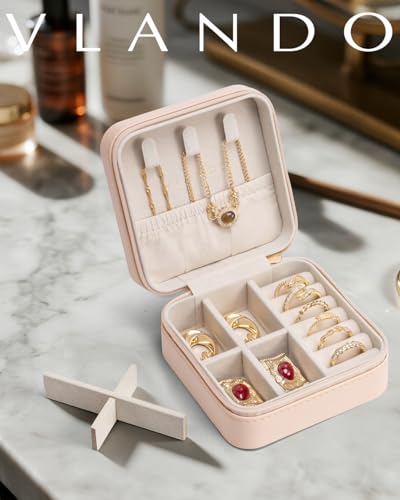 VLANDO Travel Jewelry Case - Valentines Day Gifts - Small Jewelry Travel Organizer Box Travel Essentials Gift for Teen Girl Women - Nude Pink - color: K.Nude Pink