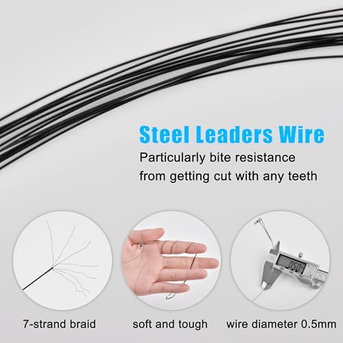 Saltwater Snelled Fishing Hooks with Leader Rig, 24pcs Steel Fishing Wire Leaders with Hook Swivel 11.9in Pre-Tied Wire Trace for Saltwater Freshwater Toothy Predators Bluefish Mackerel - size: 1/0_24pcs
