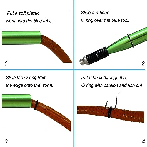 Wacky Rigging Tool, Fishing Bait Rigs, Wacky Rig Ring Tool with 70PCS Worm O-Rings, Wacky Worm Kit for Senko Neko Finesse Stick Soft Baits - color: Green+a fishing lanyard