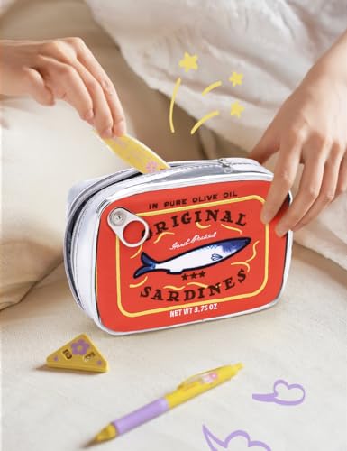Cessfle Canned Sardines Makeup Bag, Funny Sardine Tin Fish Cosmetic Bag, Creative Cute Makeup Bag Kawaii Pencil Case Pouch, Coquette Make up Pouch for Women - color: Orange