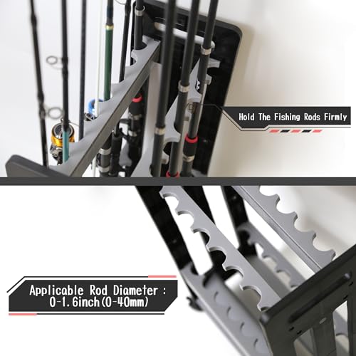 Fishing Rod Holder,Fishing Pole Holders for Garage,Rod Holder for 16 Rod and Reel Combos,Vertical Fishing Rod Rack Floor Storage,Fishing Gifts for Men (Gray)
