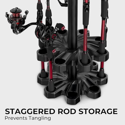 KastKing V16 Fishing Rod Holder for Garage, Floor Rack Holds Up to 16 Rods & Combos, Space-Saving Fishing Pole Organizer with Protective Foam, Durable ABS, Fishing Gear & Accessories Gift for Men - size: V16 without Rotating Base