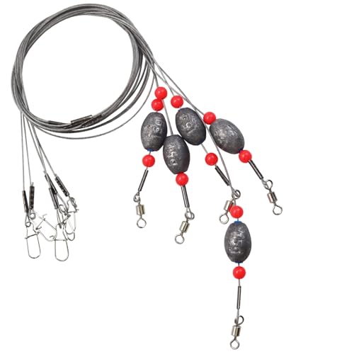 Fishing Egg Sinker with Soft Plastic Core Weight Rigs 5pcs Flounder Rig Saltwater,176.37lb Fishing Wire Leader with Egg Sinker Swivels Snap, Grouper Bottom Fishing Rigs - color: rig, size: 15g(1/2oz)-5pcs