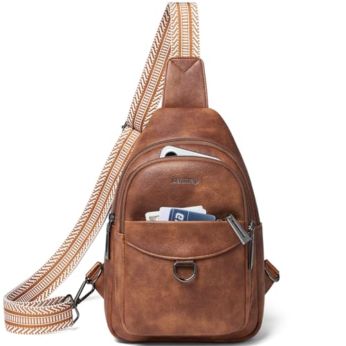 LATMAP 7L Sling Bag for Women Men Crossbody Belt Bag Small Travel Sling Backpack Anti Theft Chest Daypack Purse Faux Leather - color: Brown