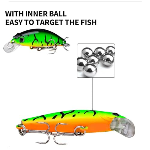 6Pcs Mini Minnow Fishing Lures Crankbaits Set, Fishing Hard Baits Hooks,Sinking Minnow Lures for Freshwater Saltwater Trout Bass Perch Fishing Lures