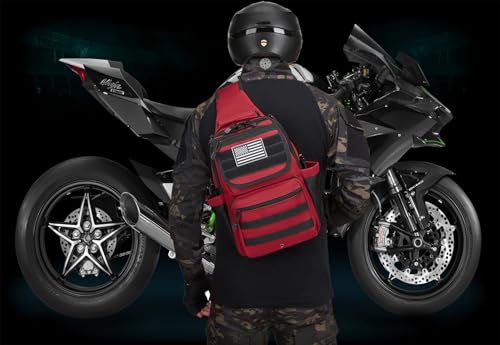 Tactical Sling Crossbody Bag Holster Shoulder Backpack 15L Water Bottle Holder Radio Pouch 6 Elastic Slots for Men Women Hiking Hunting Shooting - color: Red