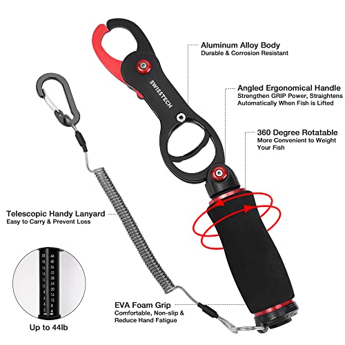 Swiss+Tech Fishing Tool Kit, Fish Gripper with Scale, Muti-Function Fishing Pliers, Braided Line Scissors, Fishing Gear with Safety Coiled Lanyard, Fishing Gifts for Anglers…
