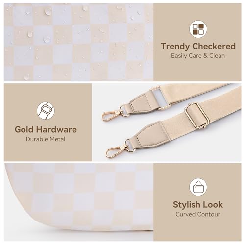 KALIDI Checkered Crossbody Bags for Women Travel Flat Fanny Packs for Woman Men Nylon Cross Body Purse Fashion Belt Bum Bag - color: Beige Checkered