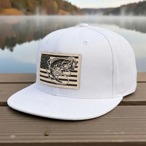 Fishing Gifts for Men - Snapback & Trucker Hats - American Flag Outdoor Fishing Hat - color: 10.white Flatbrim (Bass Flag)