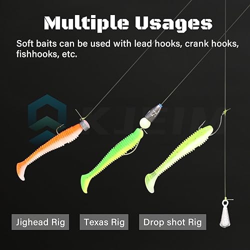 Paddle Tail Swimbaits, 50 PCS Ribbed 3 Inchs Soft Plastic Fishing Lures for Bass Trout Crappie Walleye Saltwater/Freshwater Fishing - color: Light Green