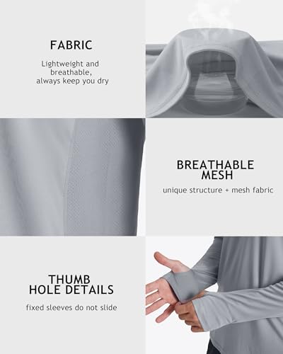 Roadbox Men's UPF 50+ Hooded Fishing Shirts Long Sleeve Sun Protection Hoodie, Hiking Running Swimming Rash Guard with Mask - color: Luxury Gray, size: Large