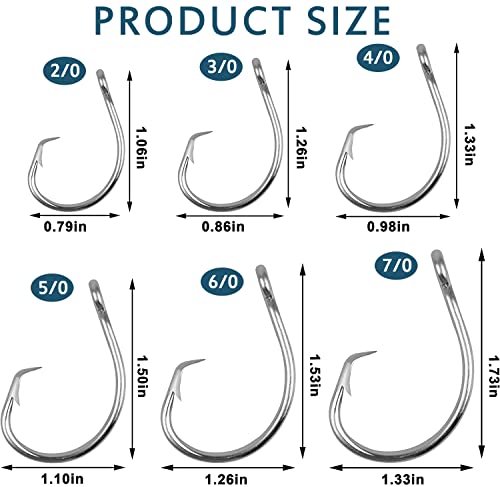 Fishing Hooks Saltwater Fishing Tuna Circle Hooks 2X Extra Strong Stainless Steel Big Game Fishing Hooks for Tuna Swordfish Shark - size: 2/0-25pcs