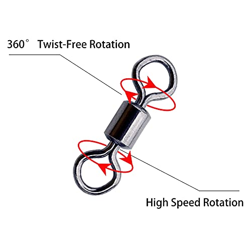 Fishing Rolling Swivels Ball Bearing Swivel Snap Connector,Stainless Steel Black Nickel Bearing Swivels Hook line Connector for Saltwater Freshwater Test 29-282lb - size: #4-73lb-100pcs