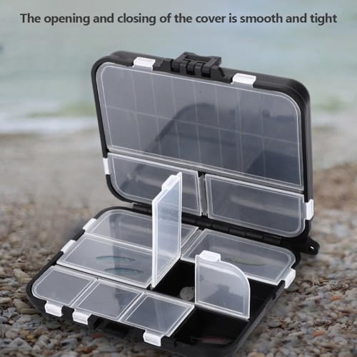 – Double-Sided Plastic Fishing Organizer with Compartments for Lures, Hooks & Jigs, Portable Storage Case for Fishing Accessories (4.72x4.13x1.38in)