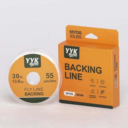 YYKBlueSky 8 Strand Dacron Fly Line Backing, 55 Yards, 20/30 LBS Optional, Abrasion Resistant & Colorfast, 5 Colors Available for Fly Fishing - color: White, size: 30LBS